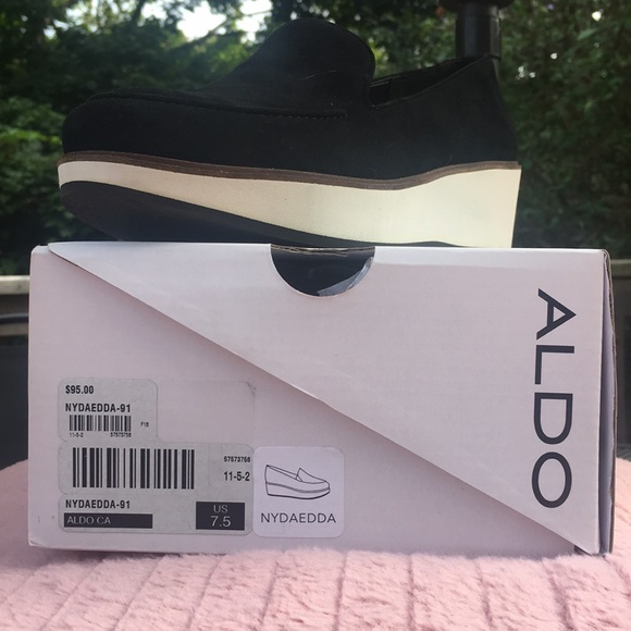 HP!💎 ALDO, Black Suede Loafers, Platform Wedges Slip On - Picture 12 of 13